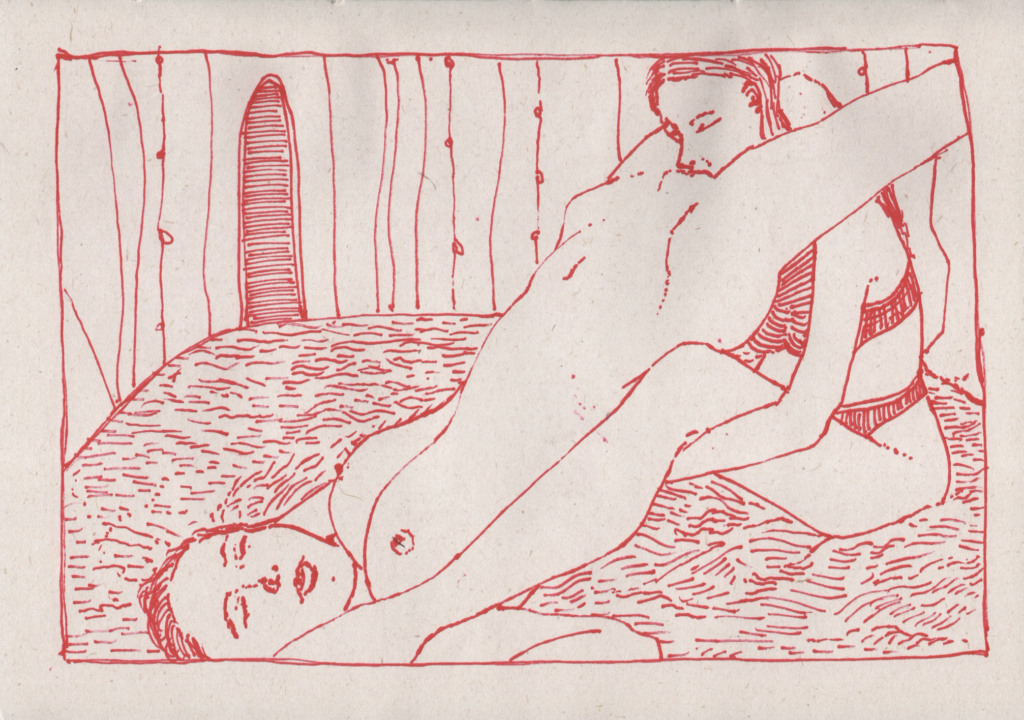 Erotic illustration, red pen erotica, by gonza banegas